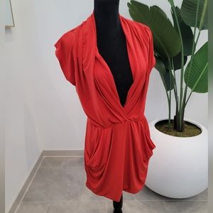 Burnt orange Deep cut Rouched dress